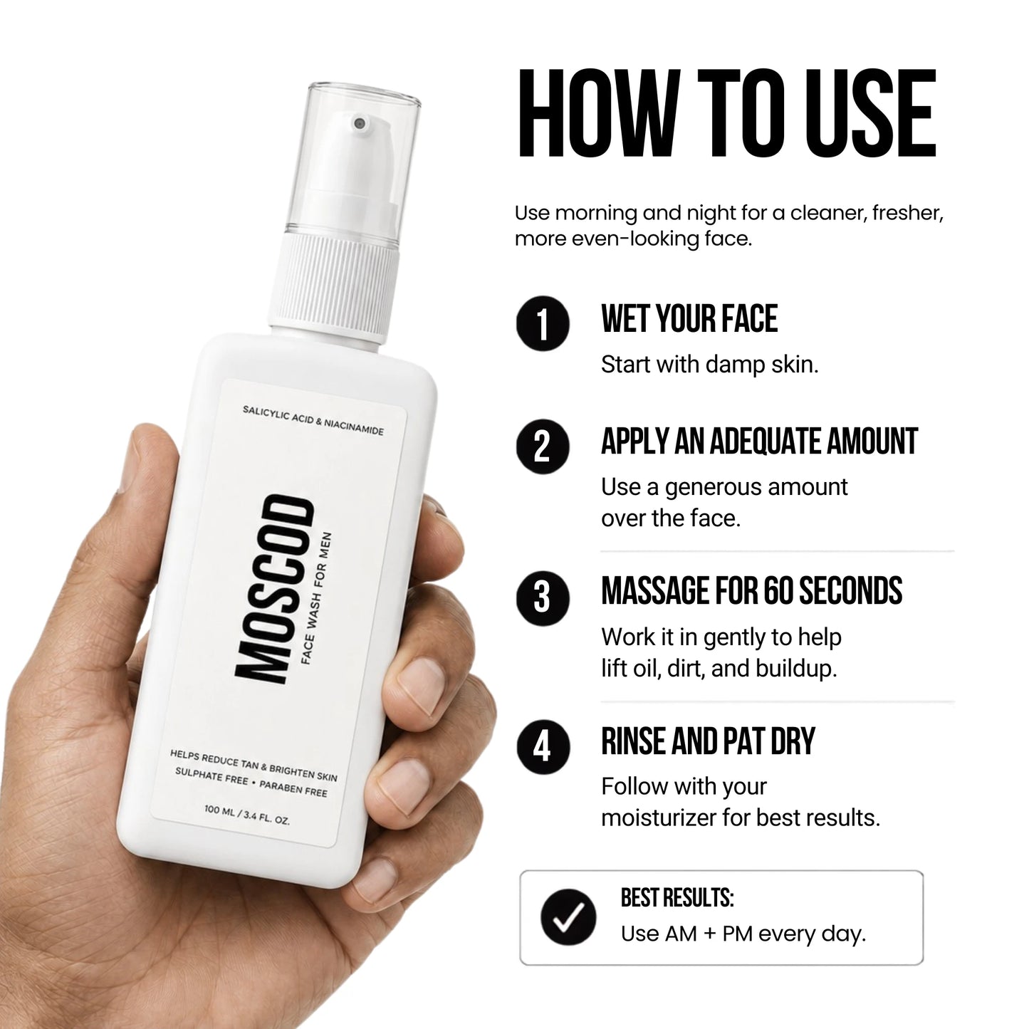 how to use moscod facewash for men